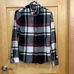 Express flannel plaid red black gray shirt Size XS
